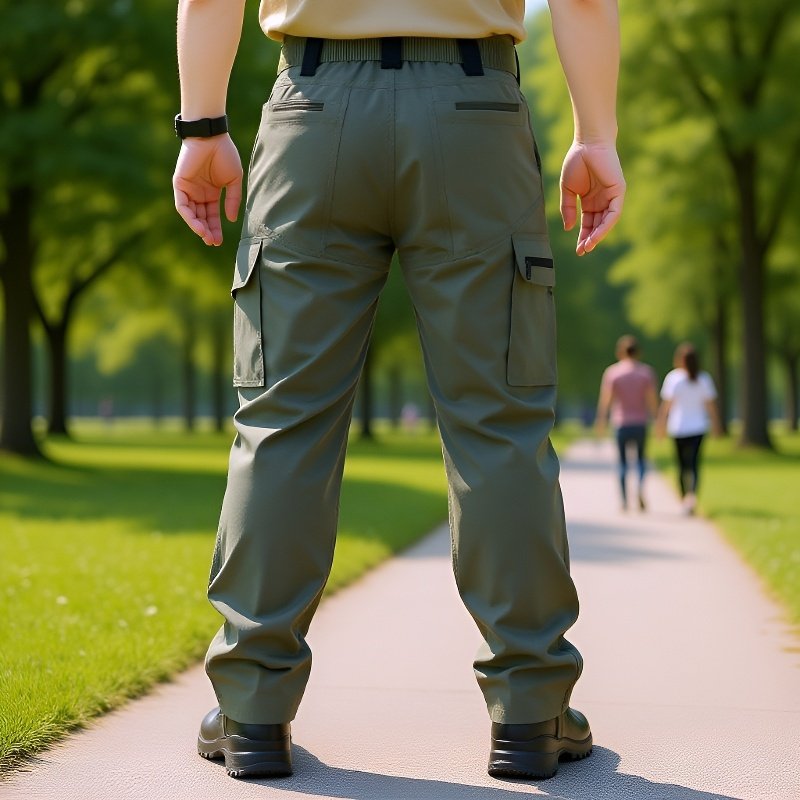 男性用多機能ポケット付き耐久性パンツ全体画像