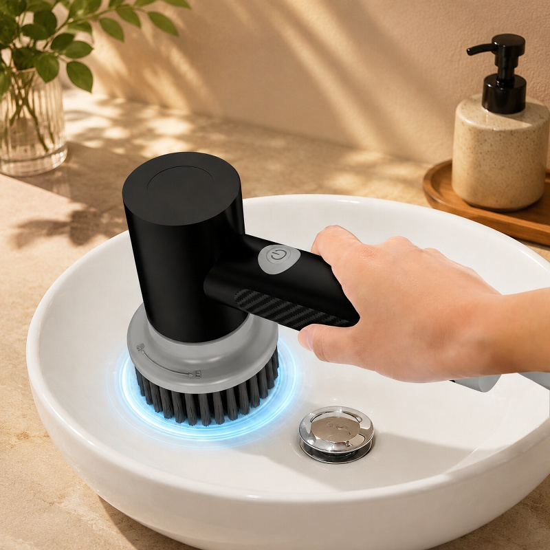 Elektrický čisticí kartáč při čištění koupelnových dlaždic