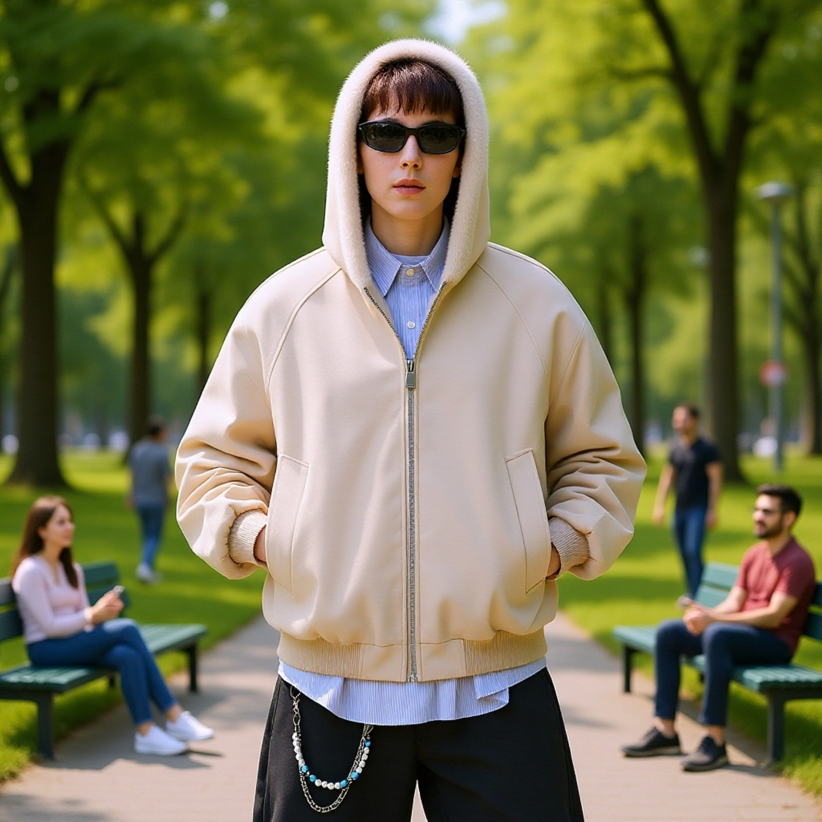 メンズ冬用パーカーのフードデザイン