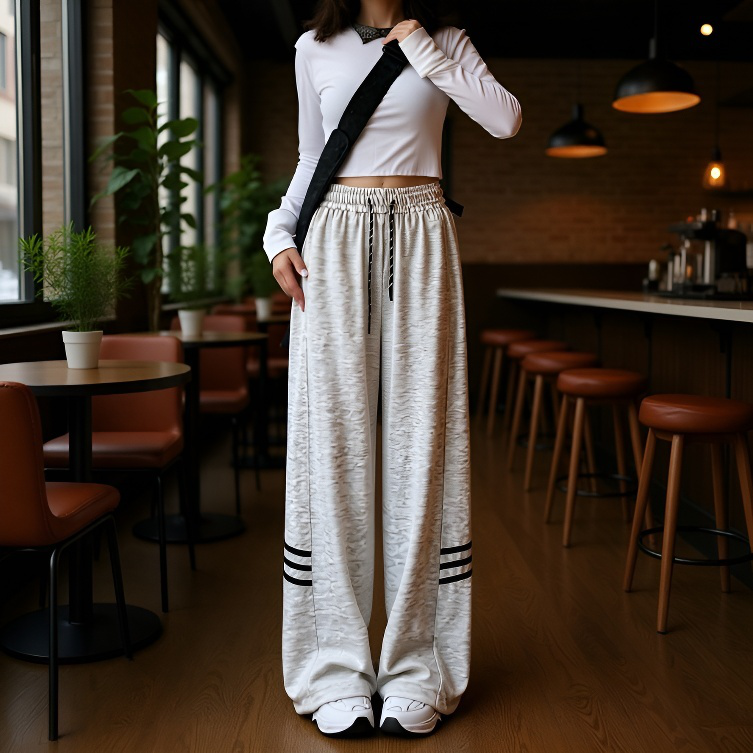 여성 순면 와이드 일자 팬츠 트레이닝 캐주얼 와이드 팬츠 트리플 캐주얼 팬츠