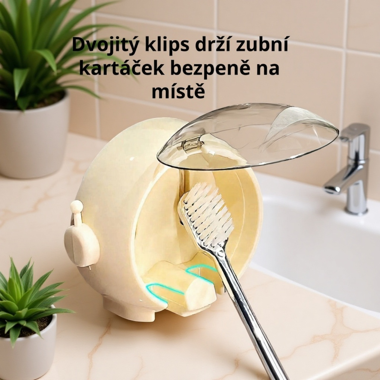 Nástěnný držák na zubní kartáčky astronaut s dvěma sloty na karty