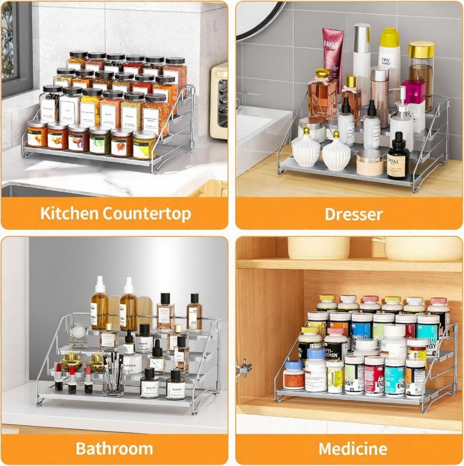Estante plegable de especias para cocina, organizador de varias capas