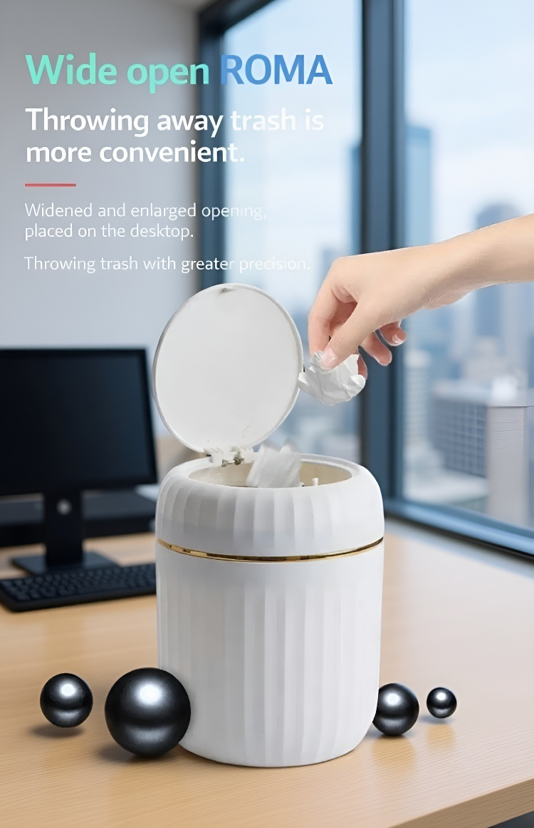 Mini Press Desktop Trash Can on office desk