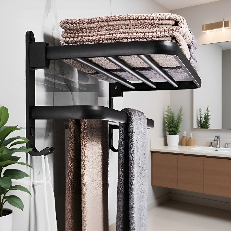 Durable stainless steel hook towel rack close-up