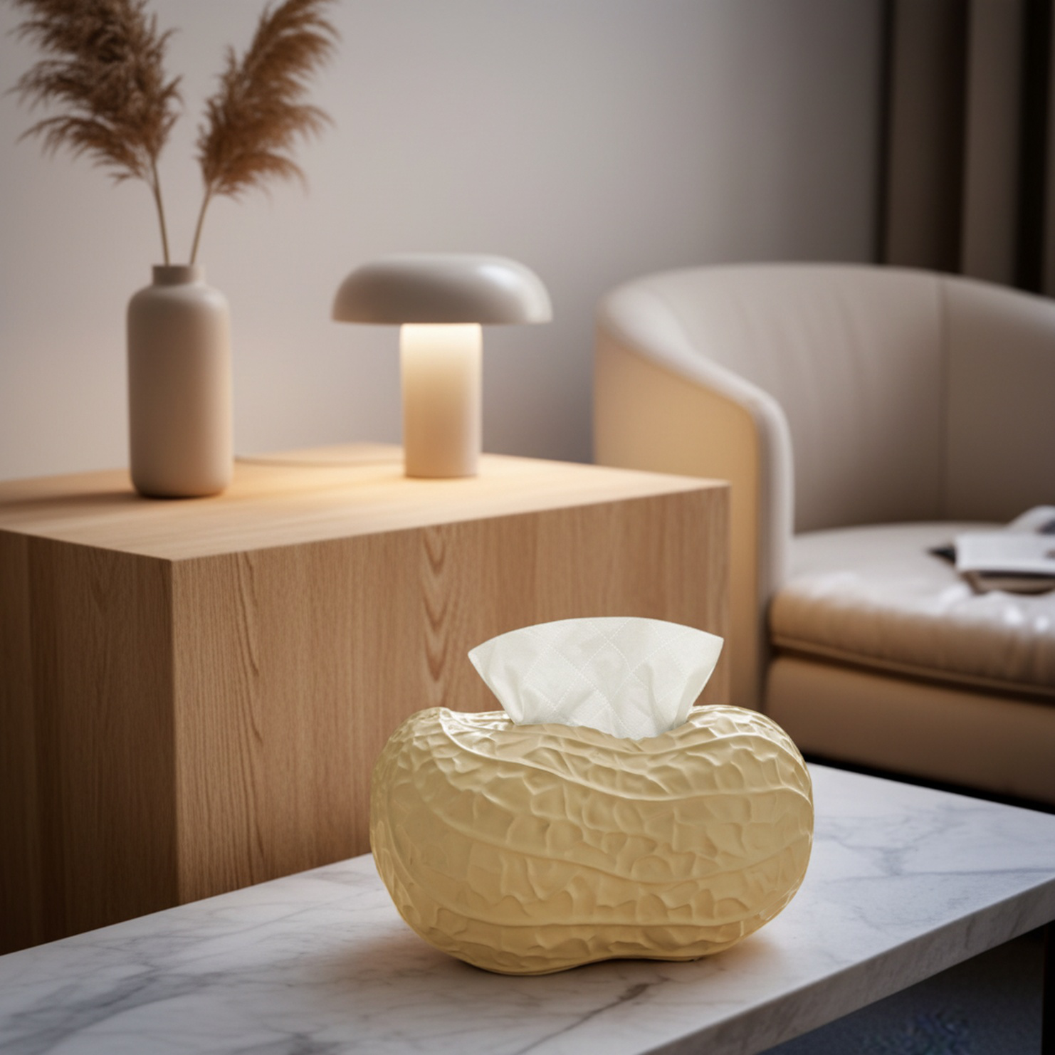 High-End Light Luxury Peanut Shaped Ceramic Tissue Box