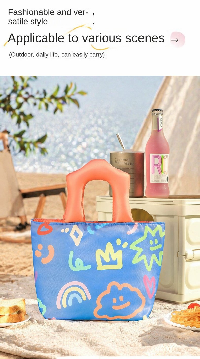 Side view of thickened insulated bag with graffiti design