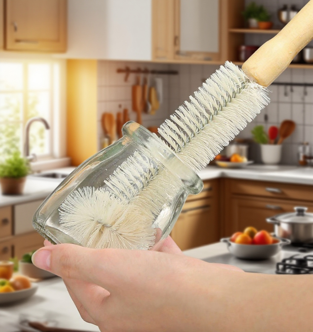 나무 손잡이 긴 손잡이 컵 솔 전체 모습