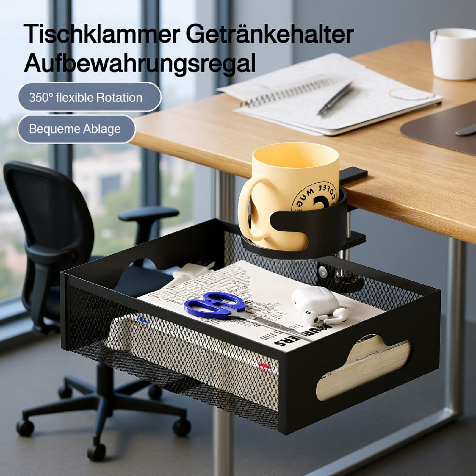 Kabelmanagement-Rack für unter den Schreibtisch, bohrfreier Kabelkorb aus Drahtgeflecht, Halterung f