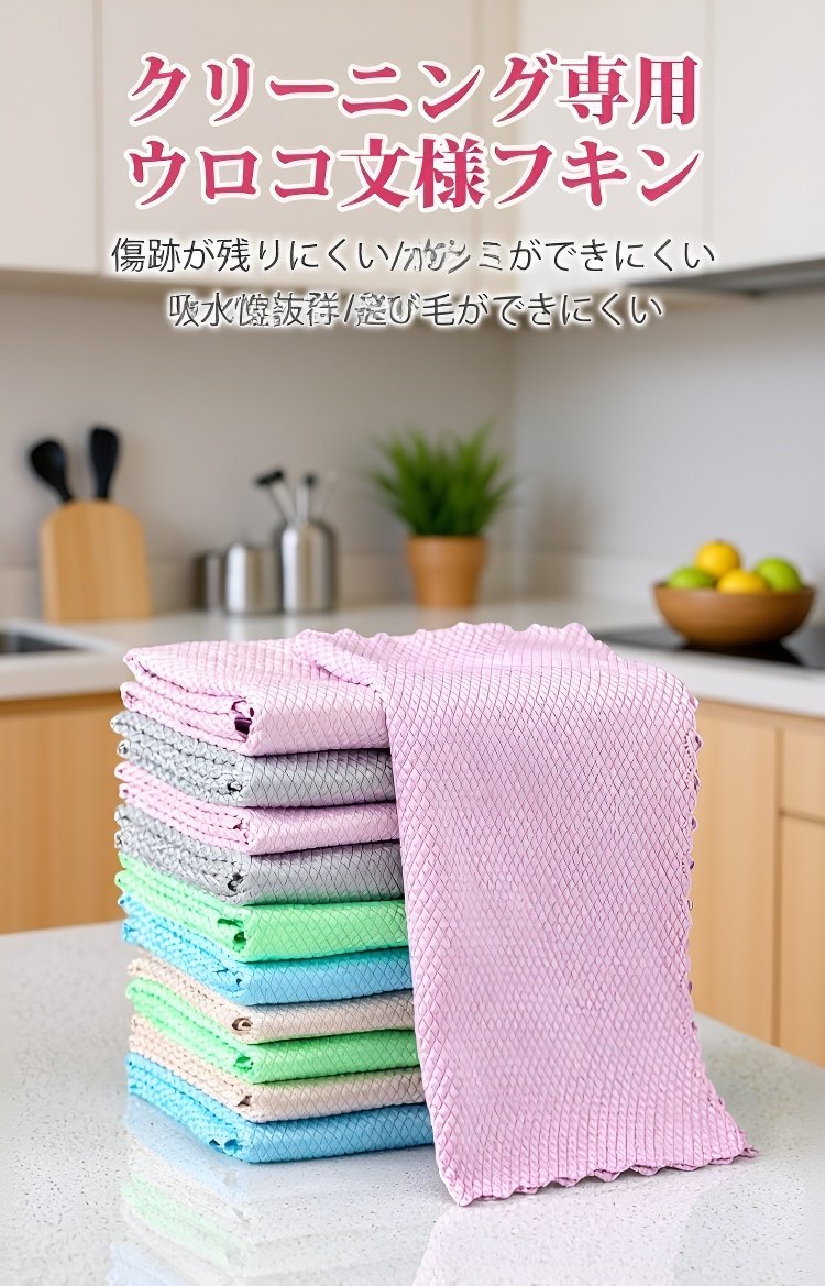 複数枚セットで便利なウロコ文様フキンのパッケージ写真