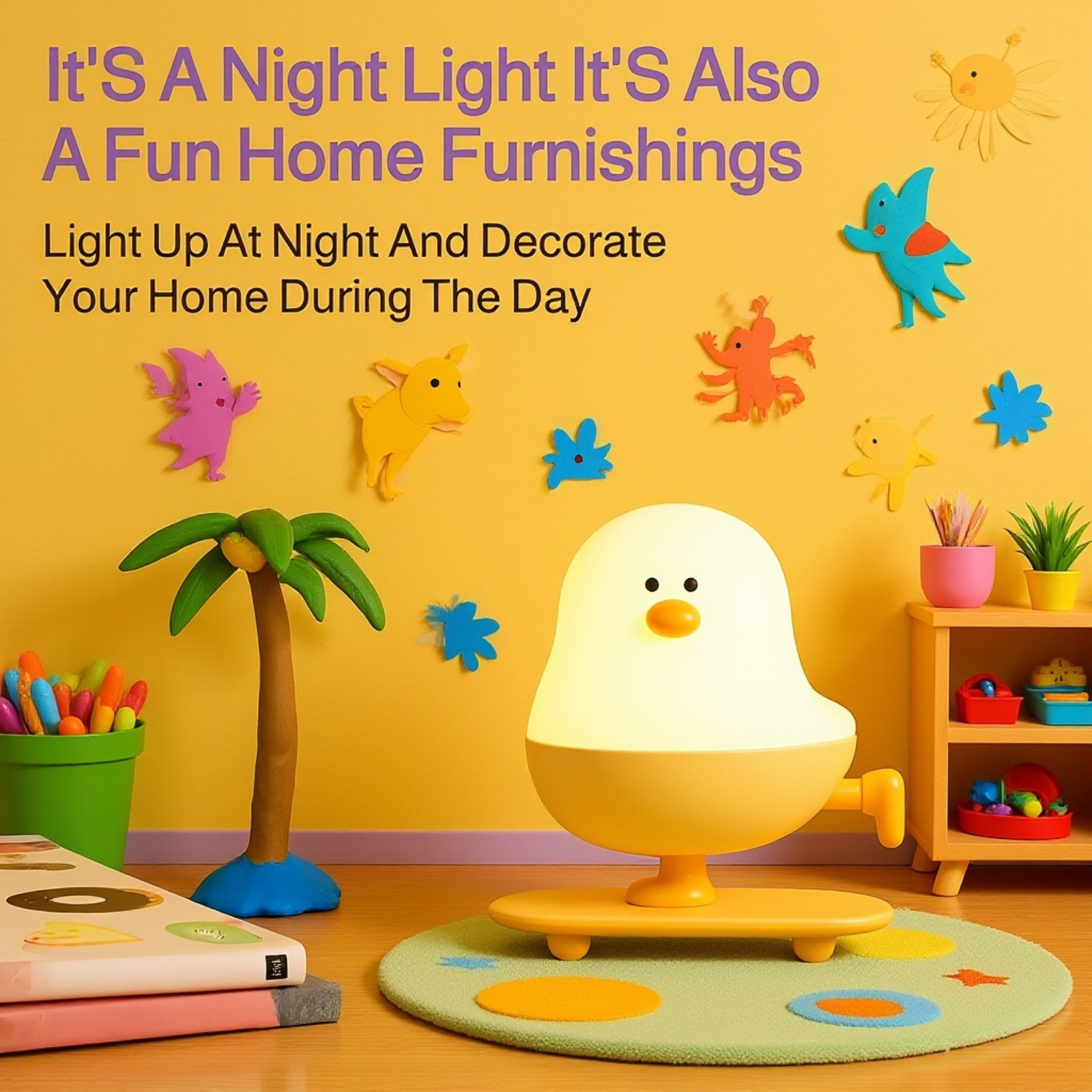 Portable cartoon chicken lamp with gentle light