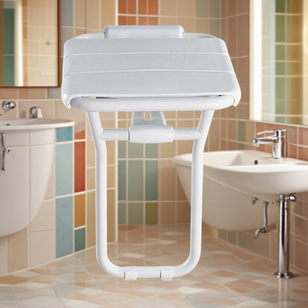 Bathroom fixed on the wall, foldable shower bench