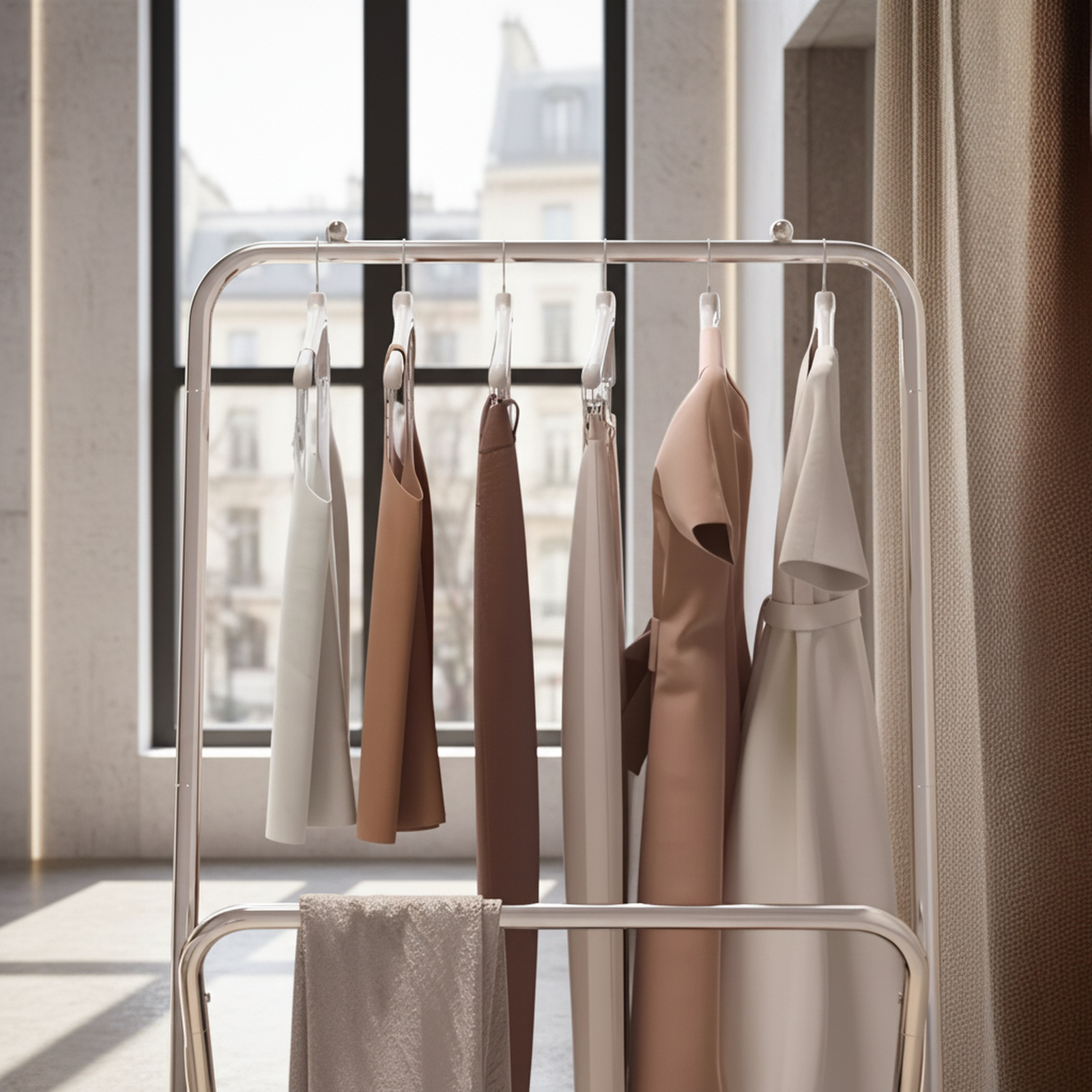 床置き洋服ラック フロアベッドルームコートラック 厚みのある金属製 キャスター付き バルコニー洋服ラック フレーム付き