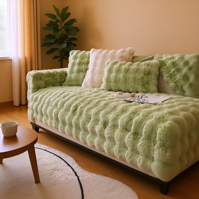 Dickes Sofakissen aus Kaninchenplüsch