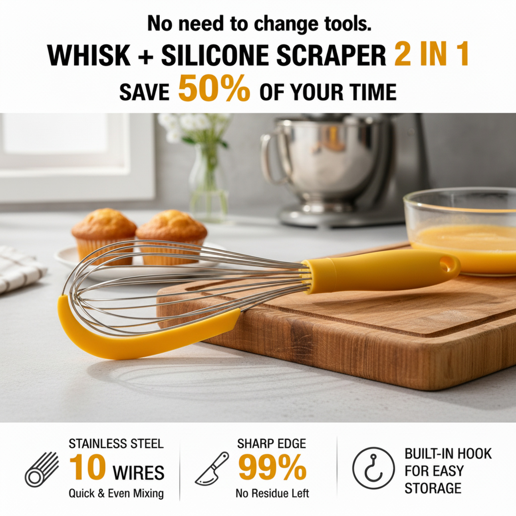Baking kitchen tool set featuring silicone whisk