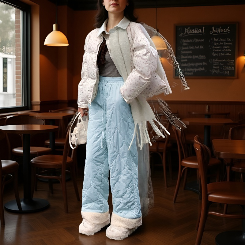 핑크 기모 도톰 일자 면 팬츠 오리지널 퀄리티 여성 잠금 온도 패딩 팬츠