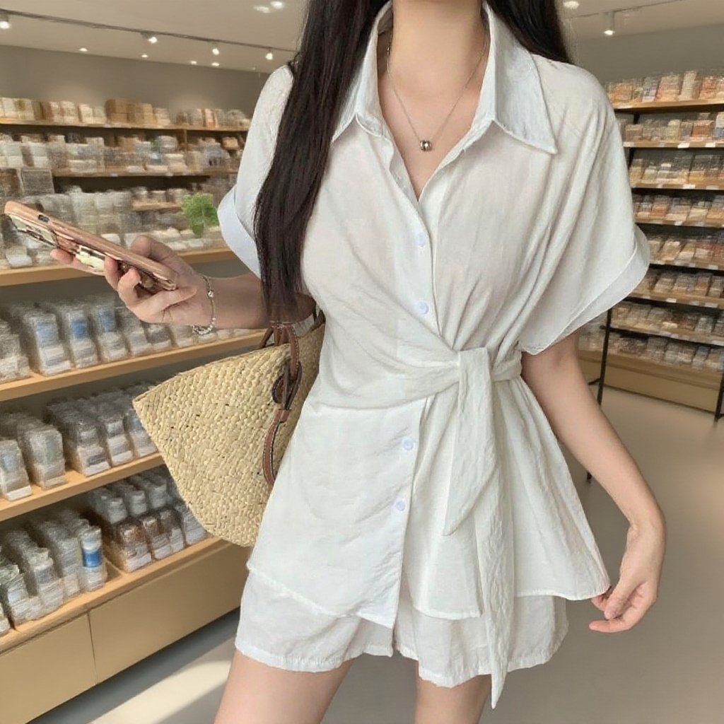 셔츠 반팔 투피스 반바지 와이드 조거 여름 휴가