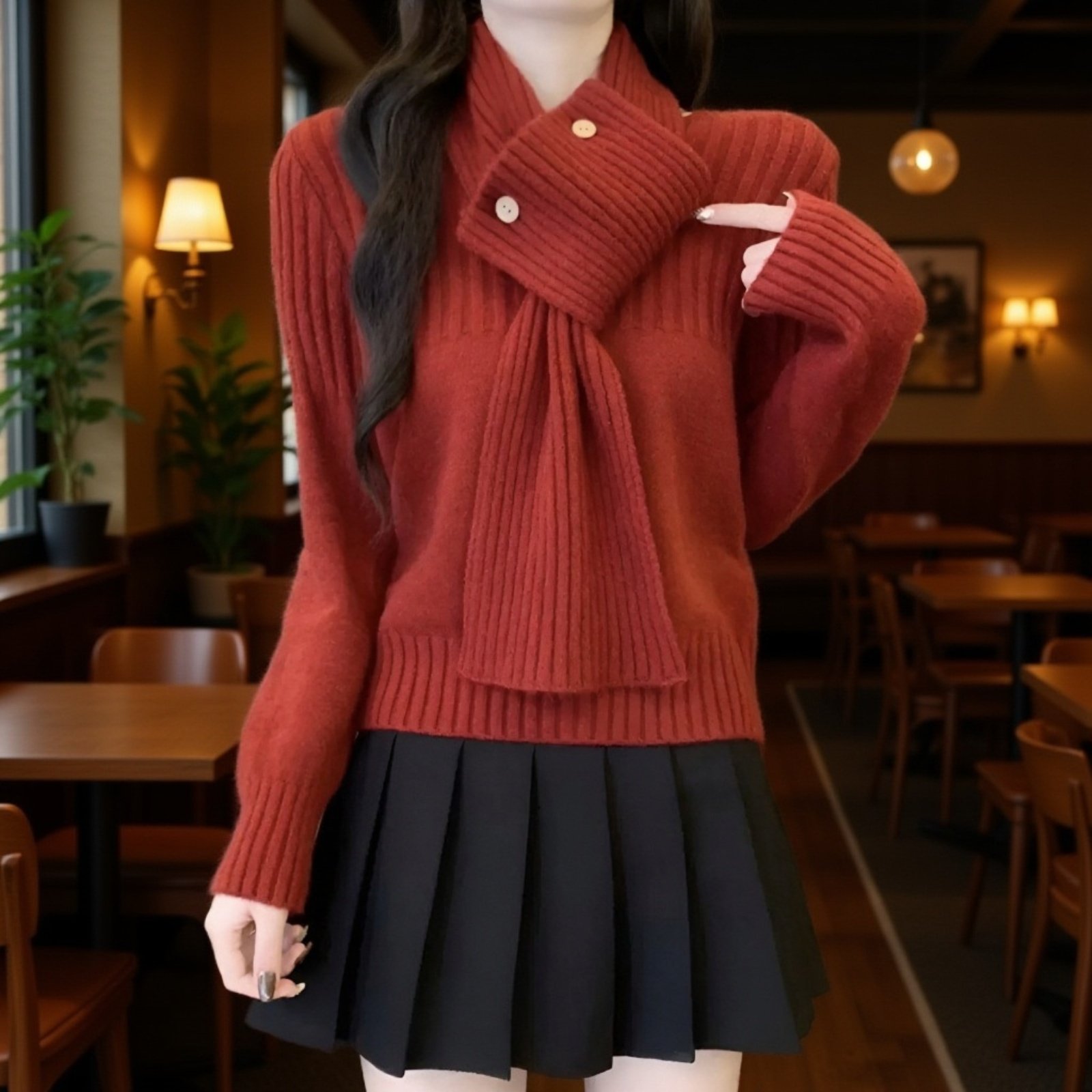 韓国風、エレガントな無地のツーピースセーターセット、レディース、新しい秋冬スタイル、ニットプルオーバーセーター、ファッショナブルで万能なセット。