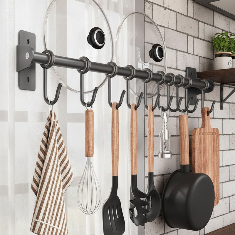No-drill Wall Hooks Multi-functional Kitchen and Bathroom Storage Rack