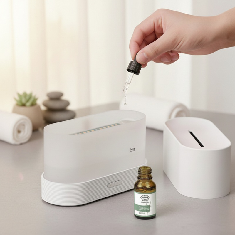 Humidificador ultrasónico con efecto llama y aromaterapia para el hogar