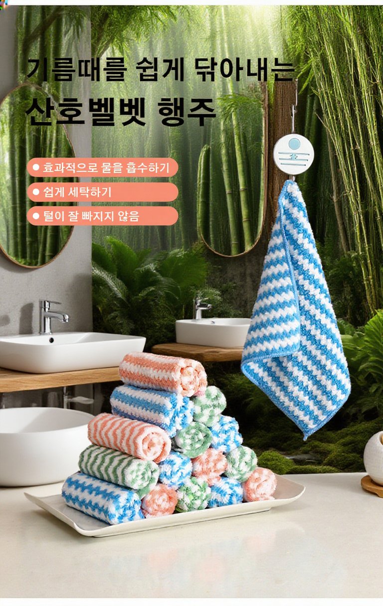 산호벨벳 행주로 기름때를 닦는 모습