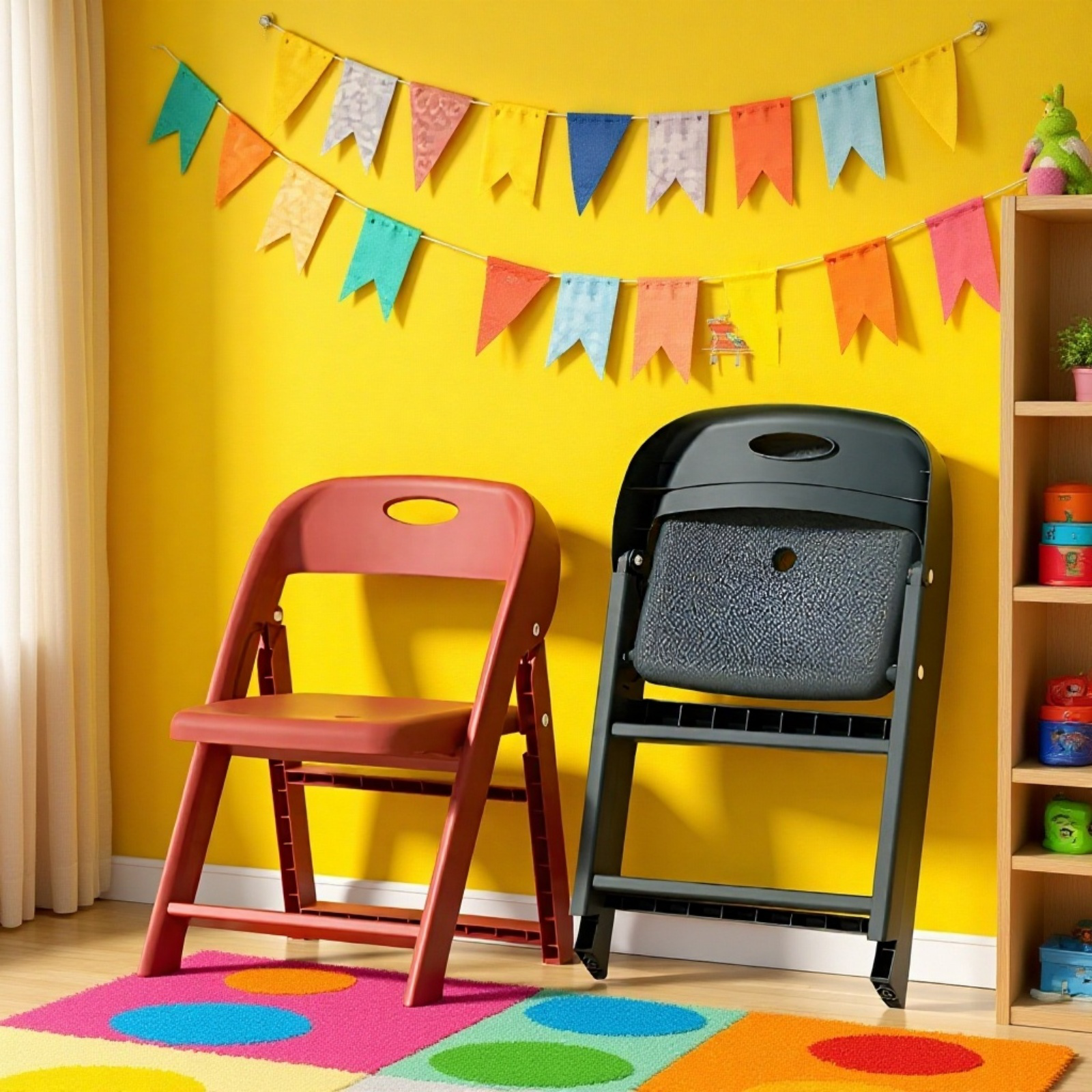 Skládací přenosná dětská plastová židle, zesílená, kreslená, pro školky