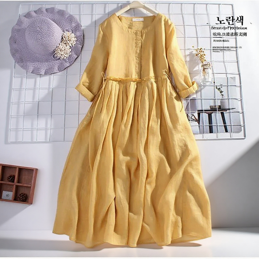 여성용 편안한 하프기장 원피스 착용샷