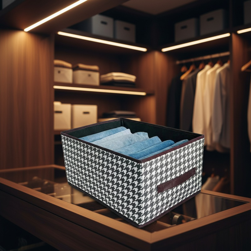 Durable fabric storage box with handles