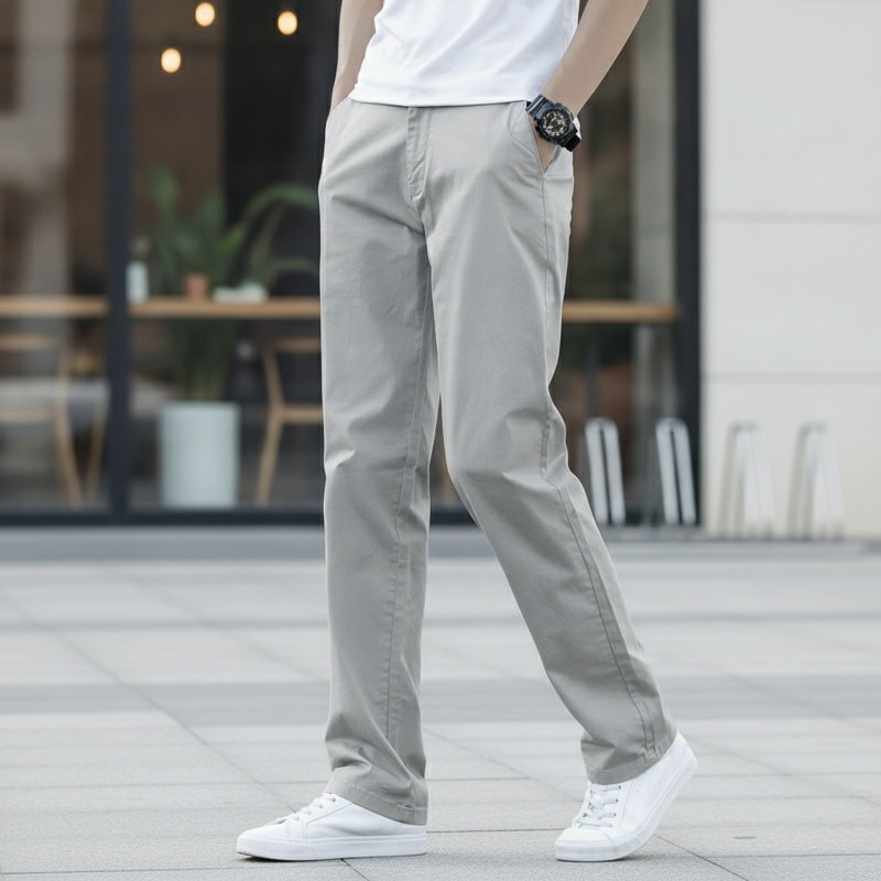 メンズ長繊維綿カジュアルパンツ、春夏向け薄手ゆったりストレートレッグ純綿パンツ、汎用性が高く快適、高級メンズズボン