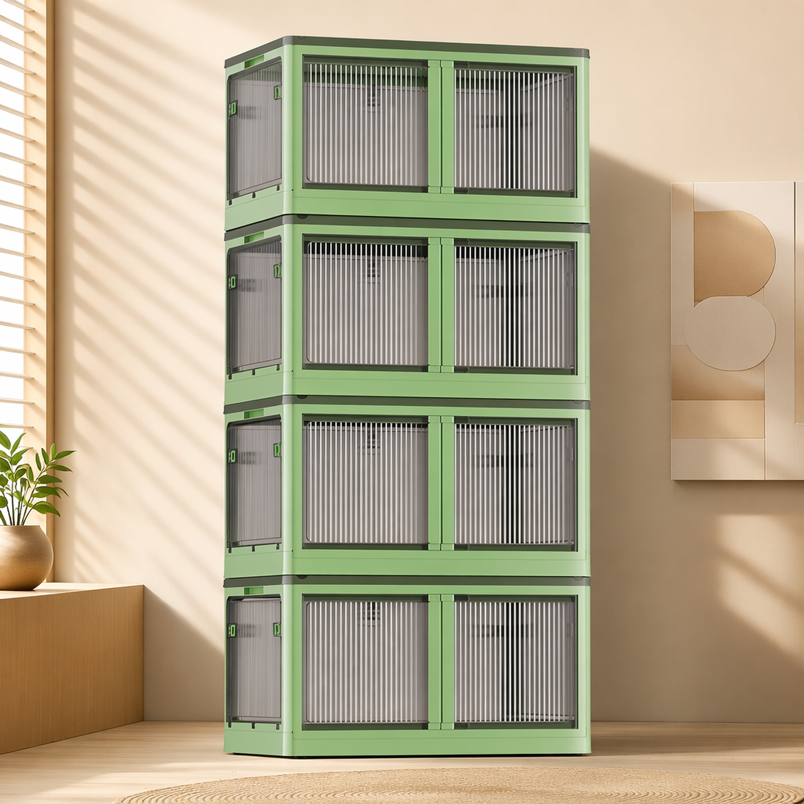 Movable large capacity foldable fabric storage box for home organization
