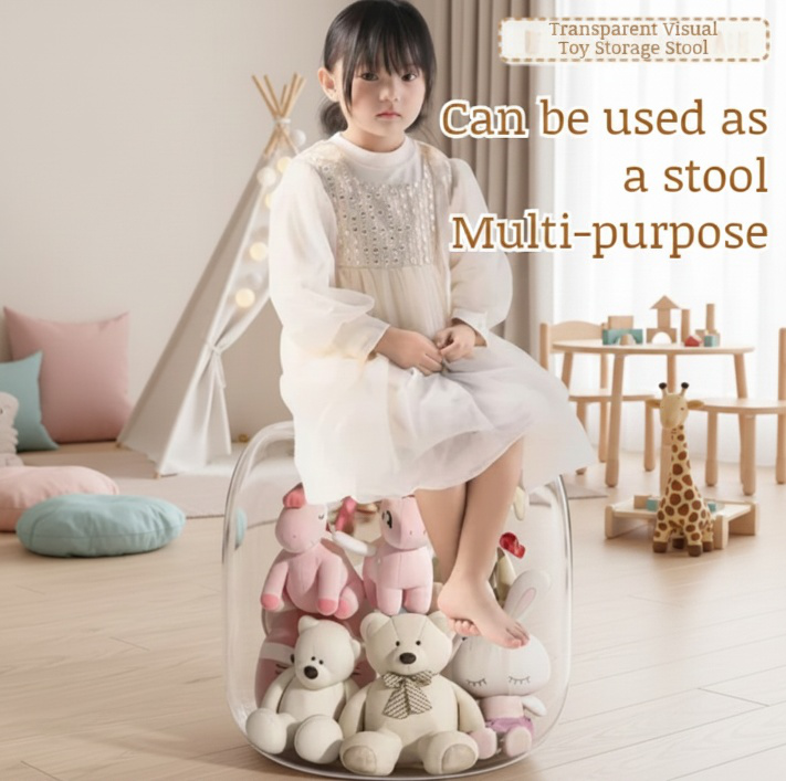 Transparent toy storage tube Organize storage doll storage bucket Can sit plush doll storage tube