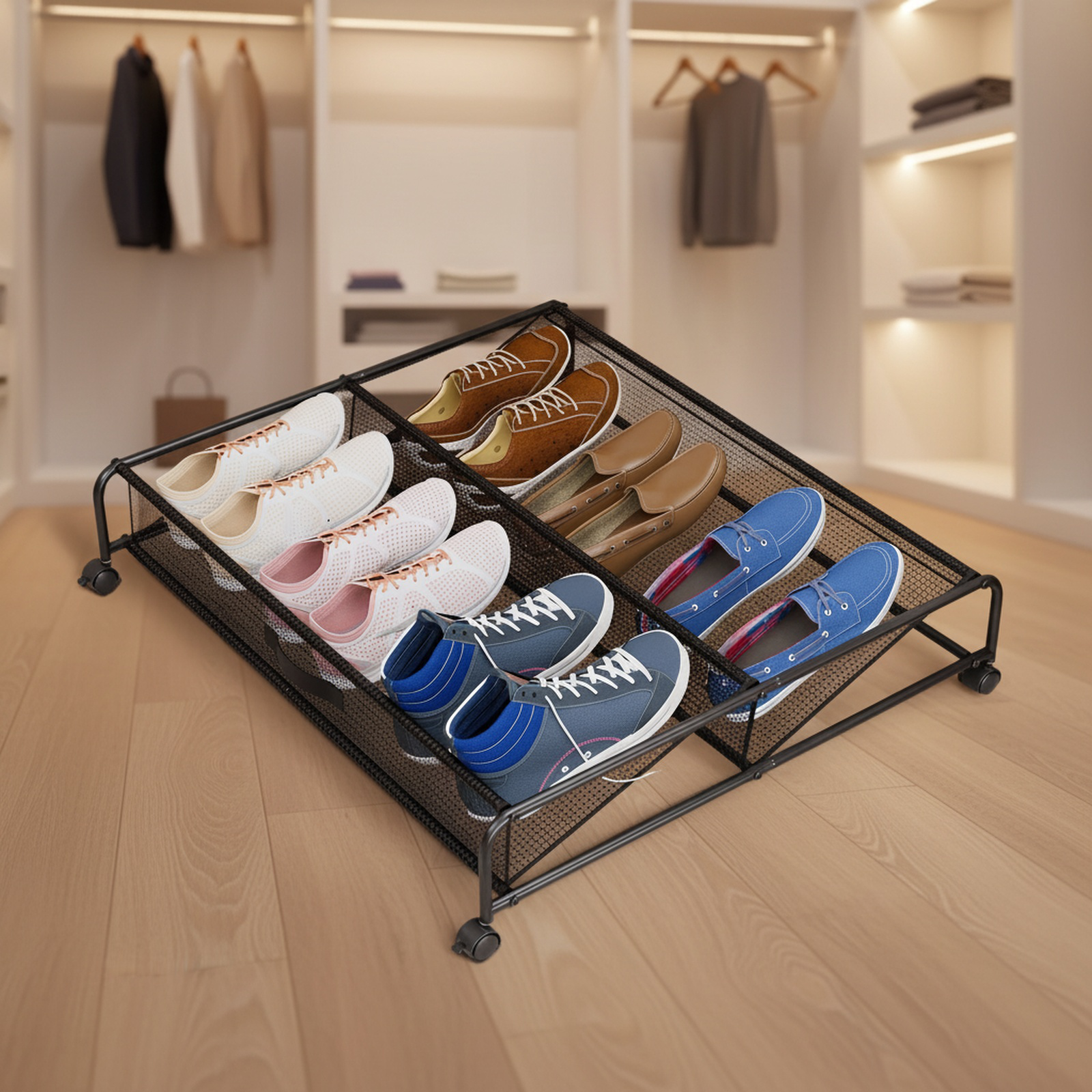Étagère à chaussures de rangement sous le lit en fer, boîte de rangement