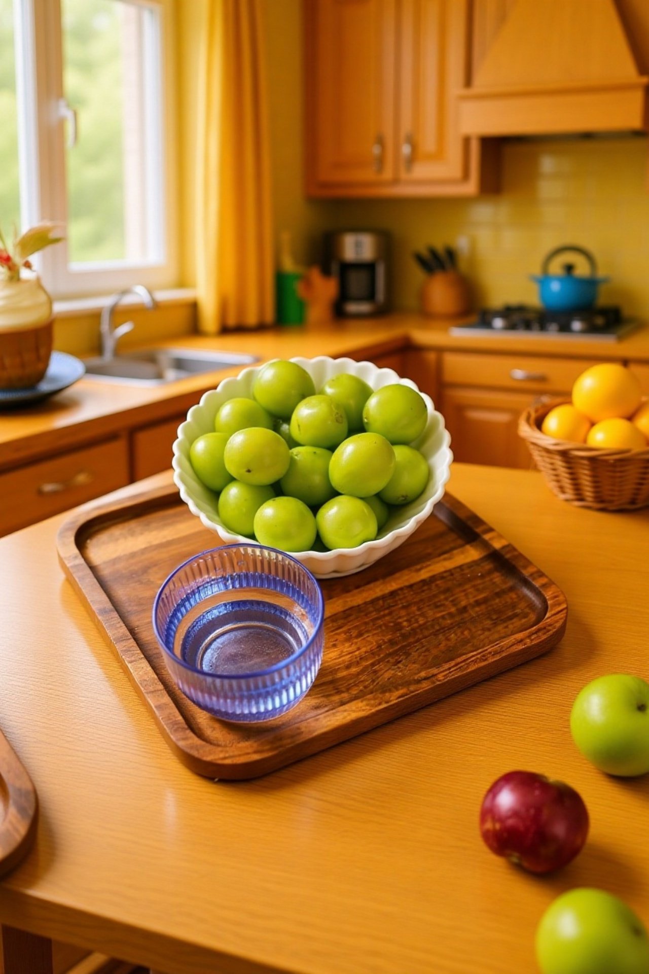 내추럴 우드 트레이에 디저트 서빙