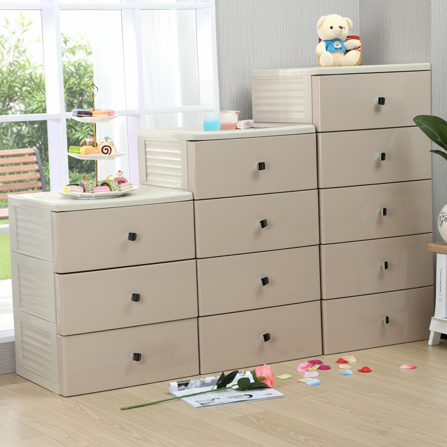 プラスチック製収納キャビネット、家庭用家具整理用品、引き出し式収納ボックス、寮生活必需品。