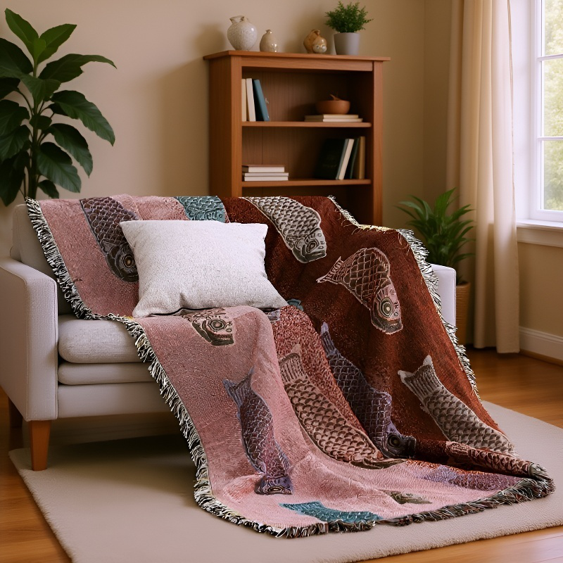 防塵フルカバーソファータオル 鯉装飾カーペット・テーブルクロス ソファブランケット 鯉柄テーブルクロス