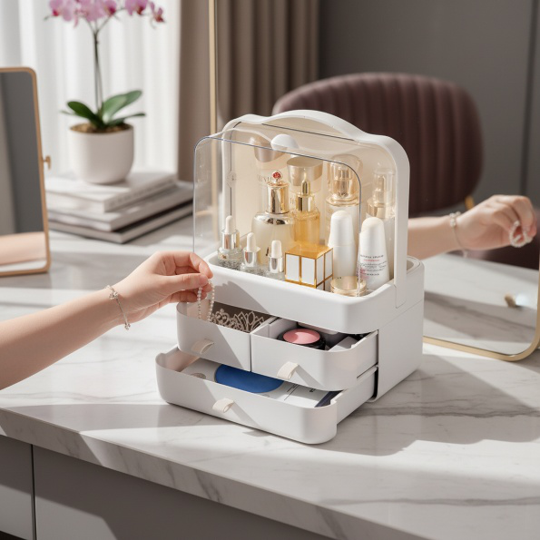 Dustproof Large Capacity Desktop Cosmetic Organizer Multi-functional Lipstick Skincare Storage Box