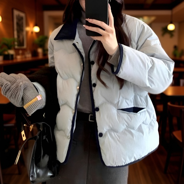 여자 키 작은 얇은 패딩 블루 쇼트 코트 얇은 화이트 오리털 겨울 보온 패딩