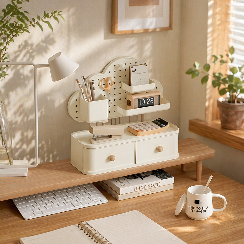Drawer-Style Desktop Cloud Storage Box with Holes, High-Capacity Organizer Shelf