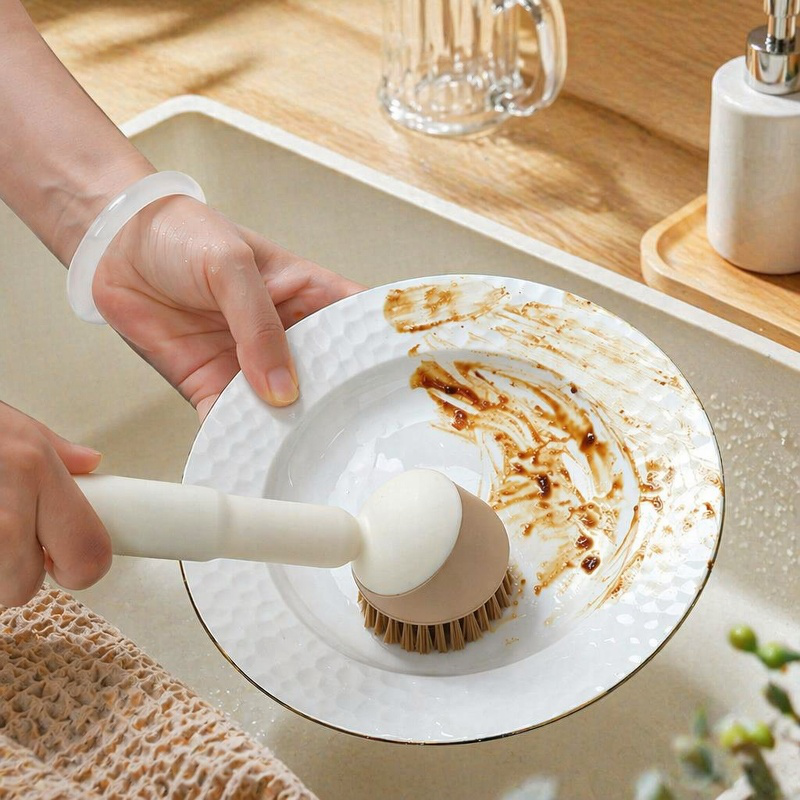 Cepillo multiusos para cocina, limpieza de ollas sin daños, diseño de mango largo