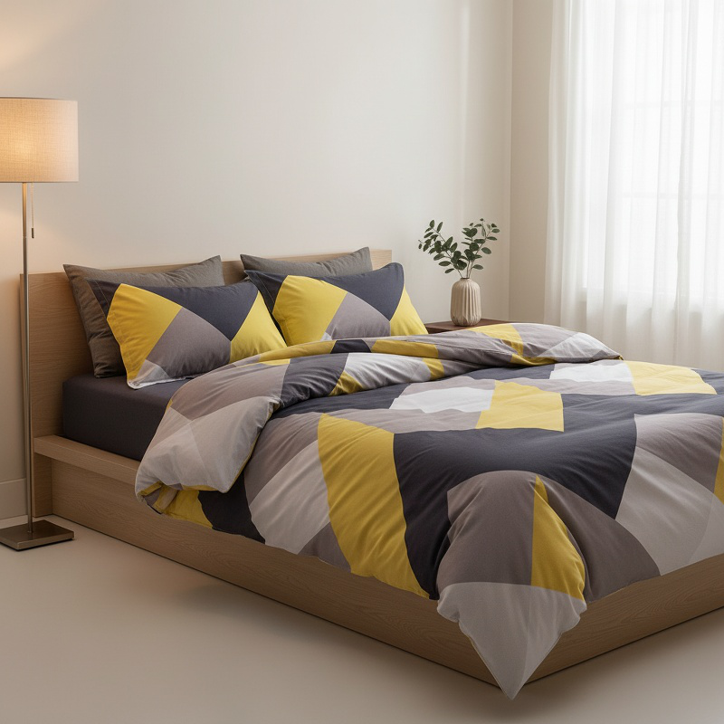 Student dormitory bed with autumn quilt cover