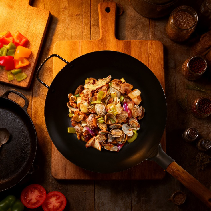 伝統的な鍛造鉄製中華鍋の全体写真