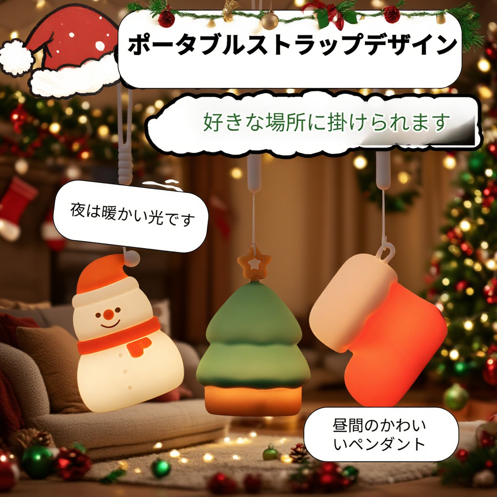 ギフトボックスとライト付きサンタの組み合わせ