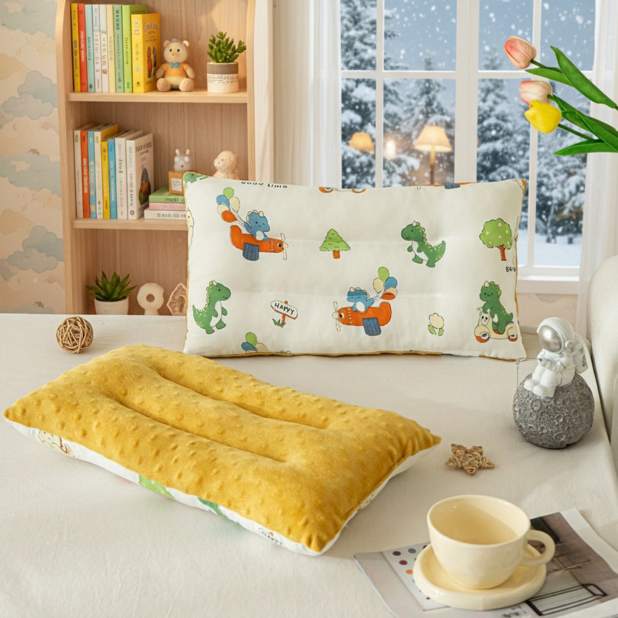 Natural Cotton Grooved Baby Pillow, Breathable & Moisture Wicking, Shape A
