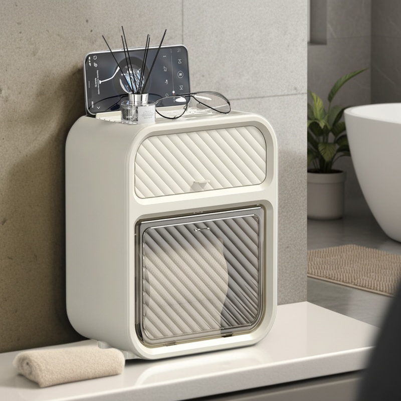 Punch-Free Bathroom Storage Rack Wall-Mounted Luxury Tissue Box