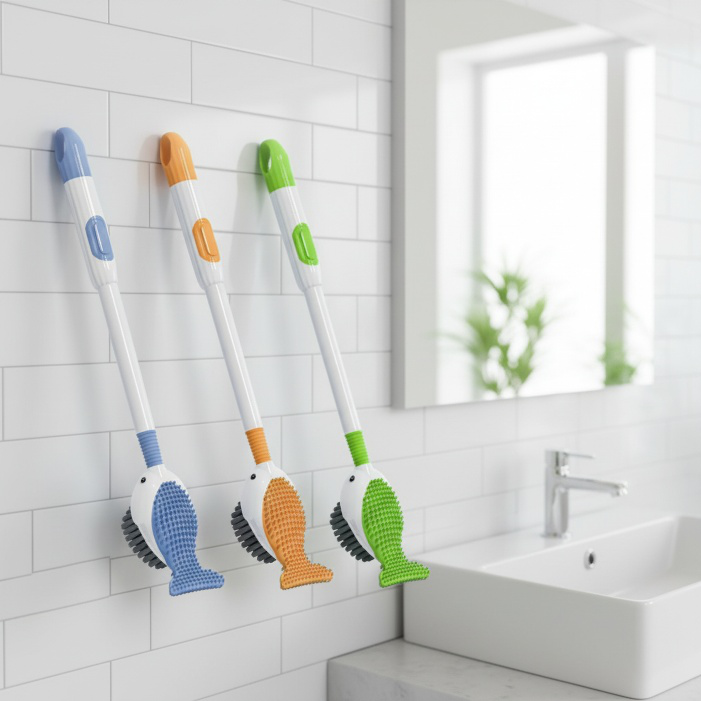 Ensemble brosse WC en silicone avec pulvérisateur et socle à ventouse