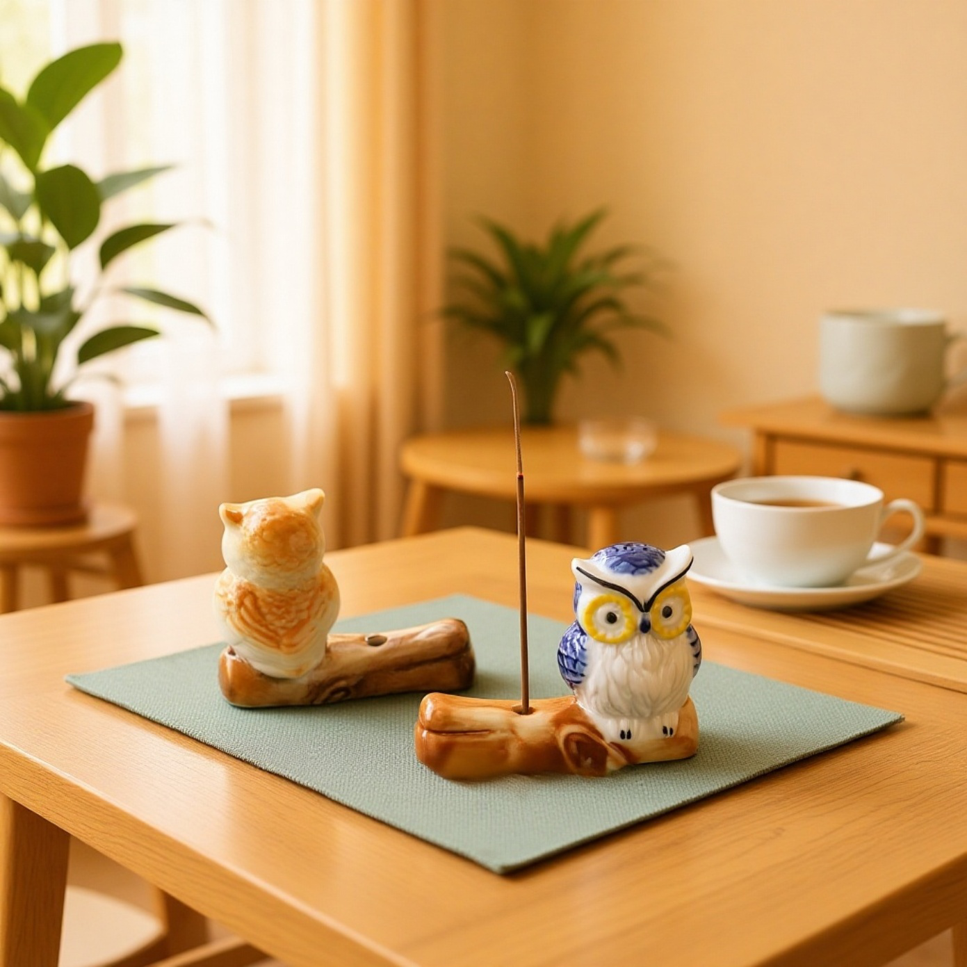 フクロウ鳥のお香スティックミニホルダー 可愛い携帯用セラミック香炉