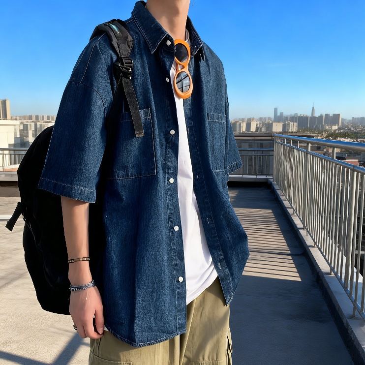 여름 데일리 필수 아이템 데님 반팔 셔츠