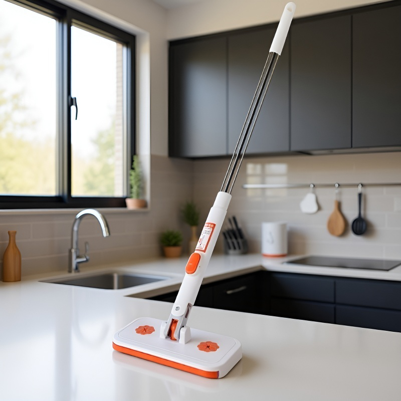 Trapeador con paño limpio y ordenado, herramienta conveniente para limpiar pisos