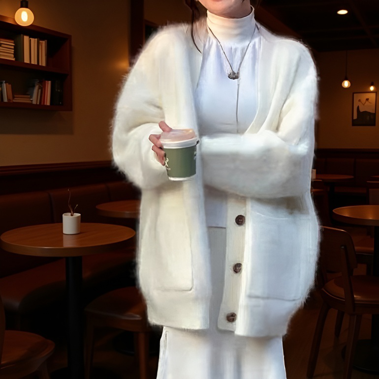 柔らかいフェイクミンクレディースカーディガン正面画像