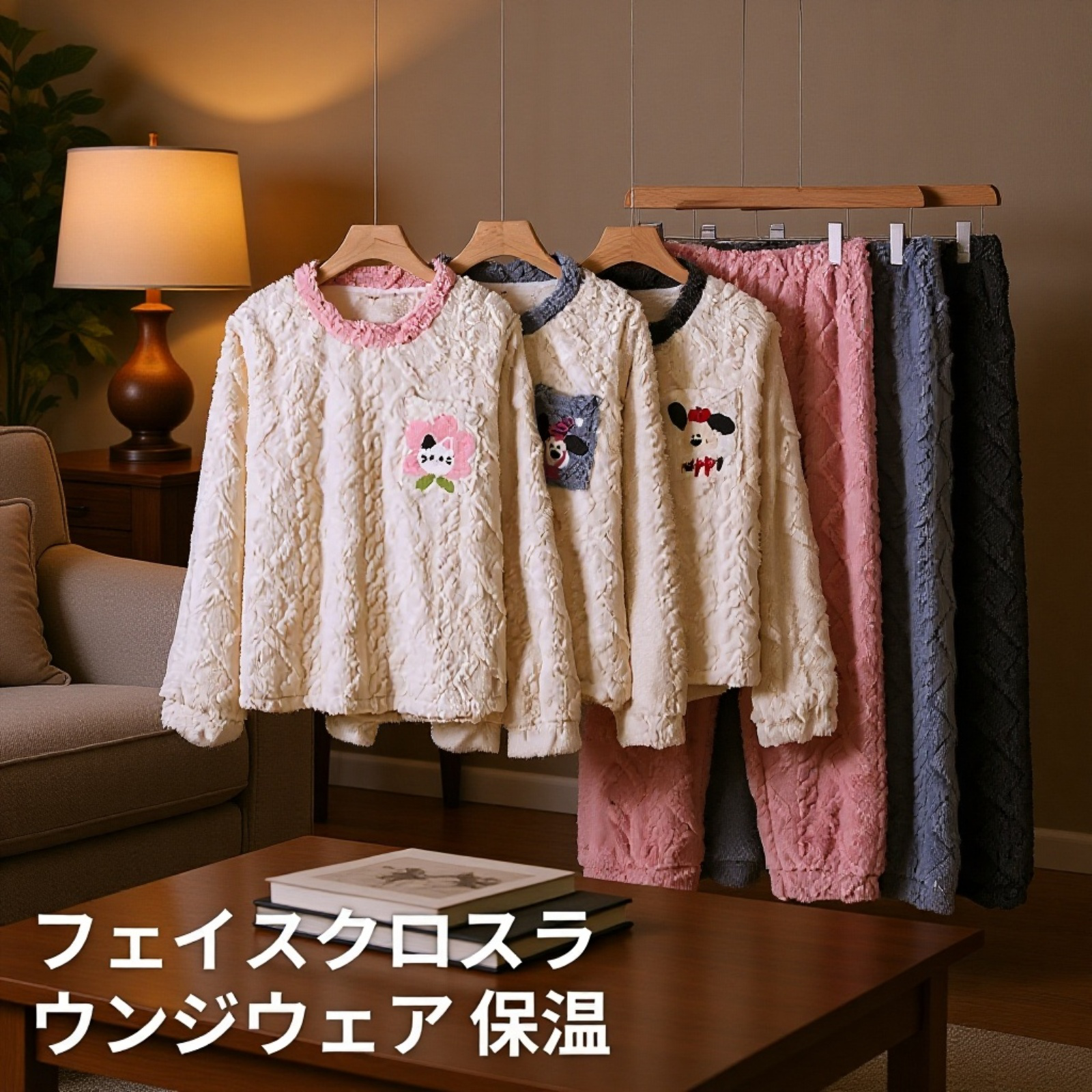 フランネルパジャマセット 長袖長ズボン レディース 秋冬用 厚手ルームウェア