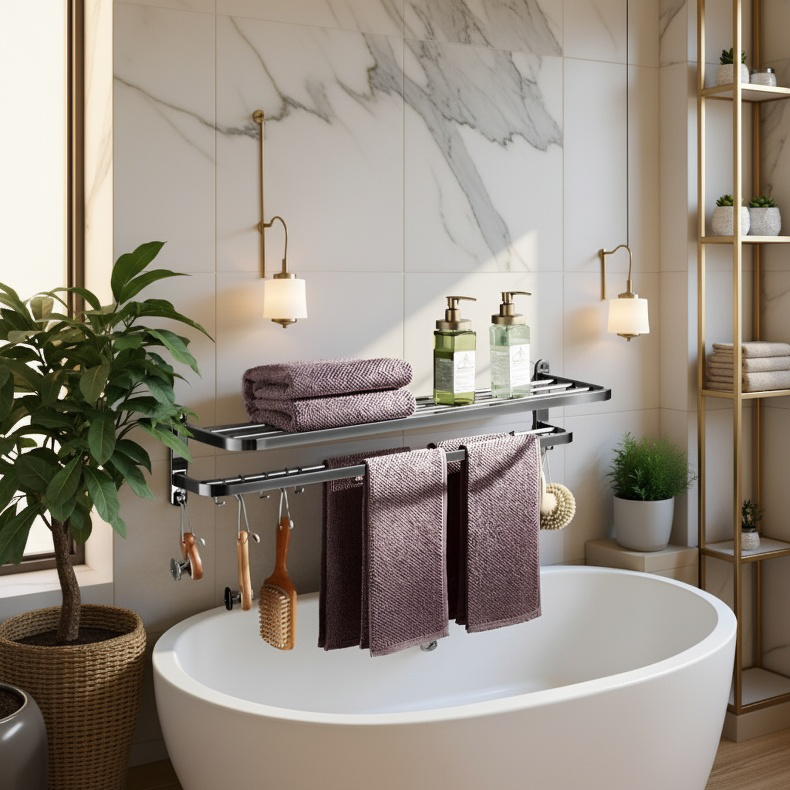 Easy installation wall-mounted towel rack with mounting hardware